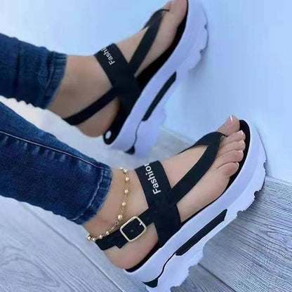 lovevop Back to college Summer Platform Ladies Sandals Wedge Solid Color Flip Flops Fashion Female's Sandals Outdoor Light Casual Woman's Roman Sandals