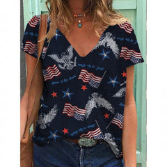 Summer New Women&#39;s T-Shirt American Flag 3D Printing Women&#39;s Short Sleeve Breathable V-Neck Street Fashion Casual Shirt XS-6XL