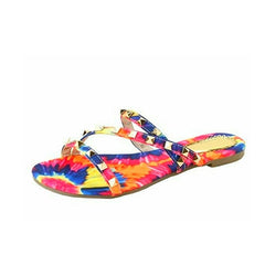 lovevop  Women Mixed Color Rivet Slippers  Woman Graffiti Tie Dye Slides Summer Ladies Casual Beach Flats Female Big Size Footwear