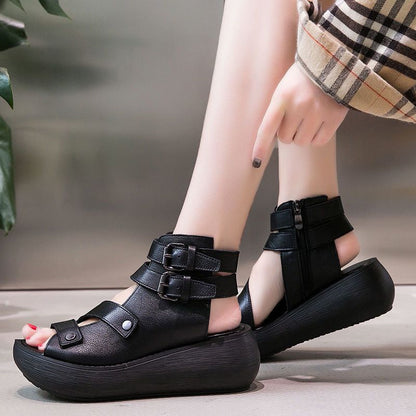 lovevop  Summer Women Wedge Platform Sandals Shoes Fashion Designer High Top Womens Casual Sandal Shoes Thick Sole Rome Sandalias