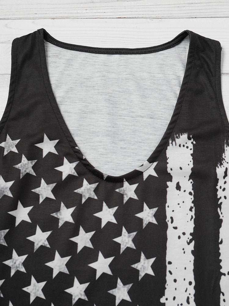 American Flag Star Striped Tank Mini Dresses for Women Summer