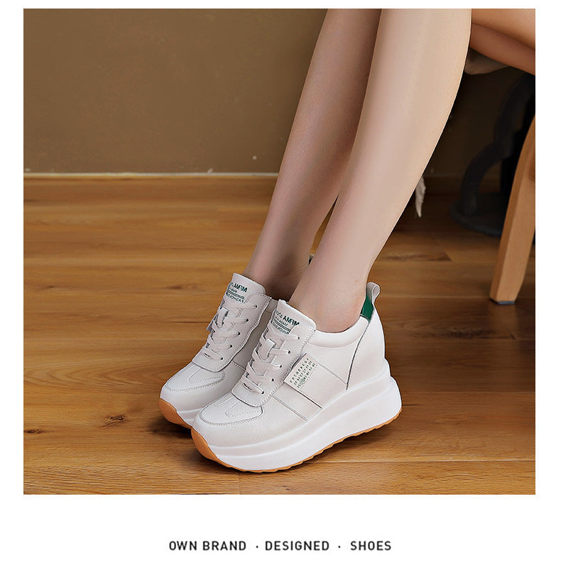 lovevop  9Cm Women Shoes Genuine Leather Platform Wedge Sneakers Chunky Shoes For Spring Autumn Summer Shoes Women Hidden Heel