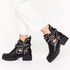 lovevop  Women Gothic Ankle Boots Woman Rivet Platform Mid Heels Women's Punk Cool Pumps Ladies Footwear Chunky Female Shoes Big Size