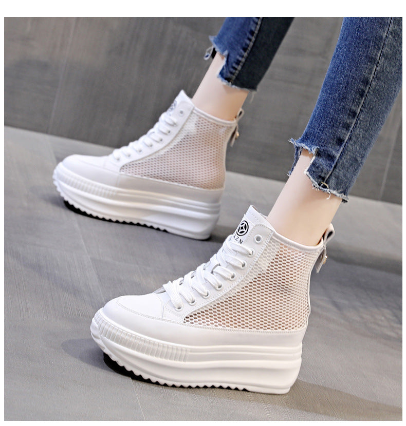 lovevop  Women Summer Shoes Boots Ankle  Spring Autumn Platform Wedge Sneakers Shoes 7.5Cm Breathable Air Mesh Summer Boots