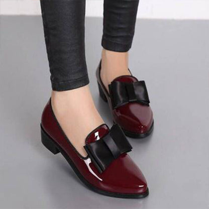 Back to school outfit lovevop  Women Bow Low Heels Women's Pointed Toe Pumps Patent Leather Platform Woman Slip On Fashion Female Footwear Ladies Shoes