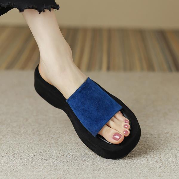 lovevop Flock Shoes Woman's Slippers Low Platform Slides Shale Female Beach Fashion  Summer Sabot Soft Luxury Hoof Heels Basic Rome