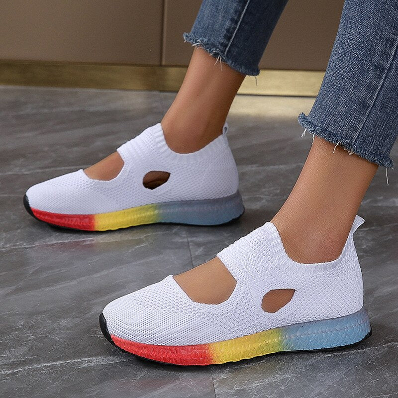 lovevop Women's New Sneakers Platform Breathable Casual Shoes Female Light Vulcanized Flats Shoes Spring and Summer Slip on Flat Shoes