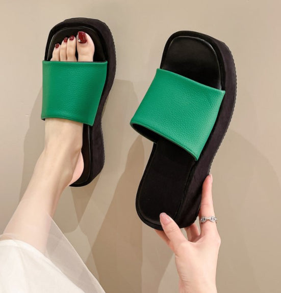 lovevop Flock Shoes Woman's Slippers Low Platform Slides Shale Female Beach Fashion  Summer Sabot Soft Luxury Hoof Heels Basic Rome