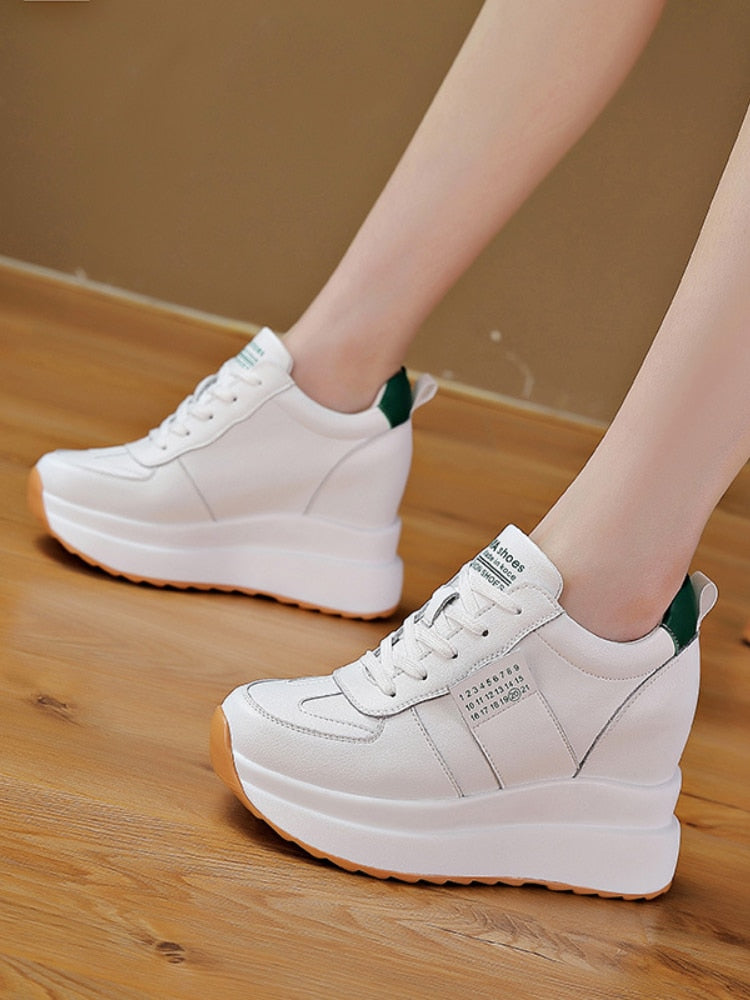 lovevop   9Cm Platform Wedge Sneakers Women Shoes Genuine Leather Spring Autumn Air Mesh Breathable Summer Shoes Women