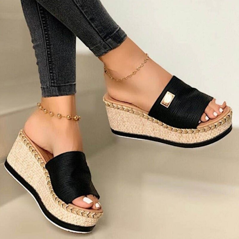 Back to school outfit  lovevop  Women Wedges Slippers  Ladies Hemp High Heels Platform Summer Women's Casual Woman Fashion Denim Female Peep Toe Beach Shoes