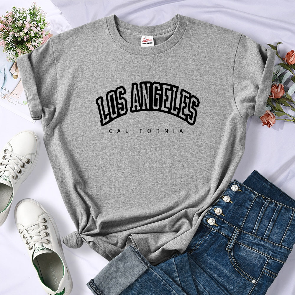 Los Angeles California Funny Letter Print Womens T-Shirt Street Breathable Short Sleeve Fashion Casual Clothes Summer Tshirts