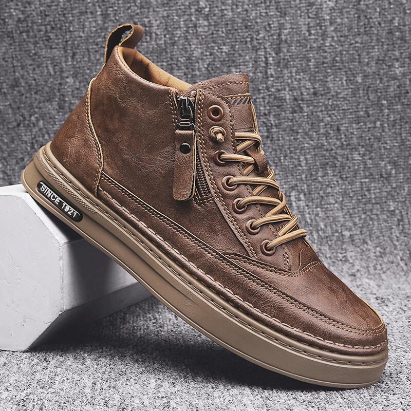 lovevop   Back to college Men's Boots Fashion Casual Shoes Middle Top Leather Sneakers Trend Martin Boots Flat Shoes Korean Style Workwear Shoes Students