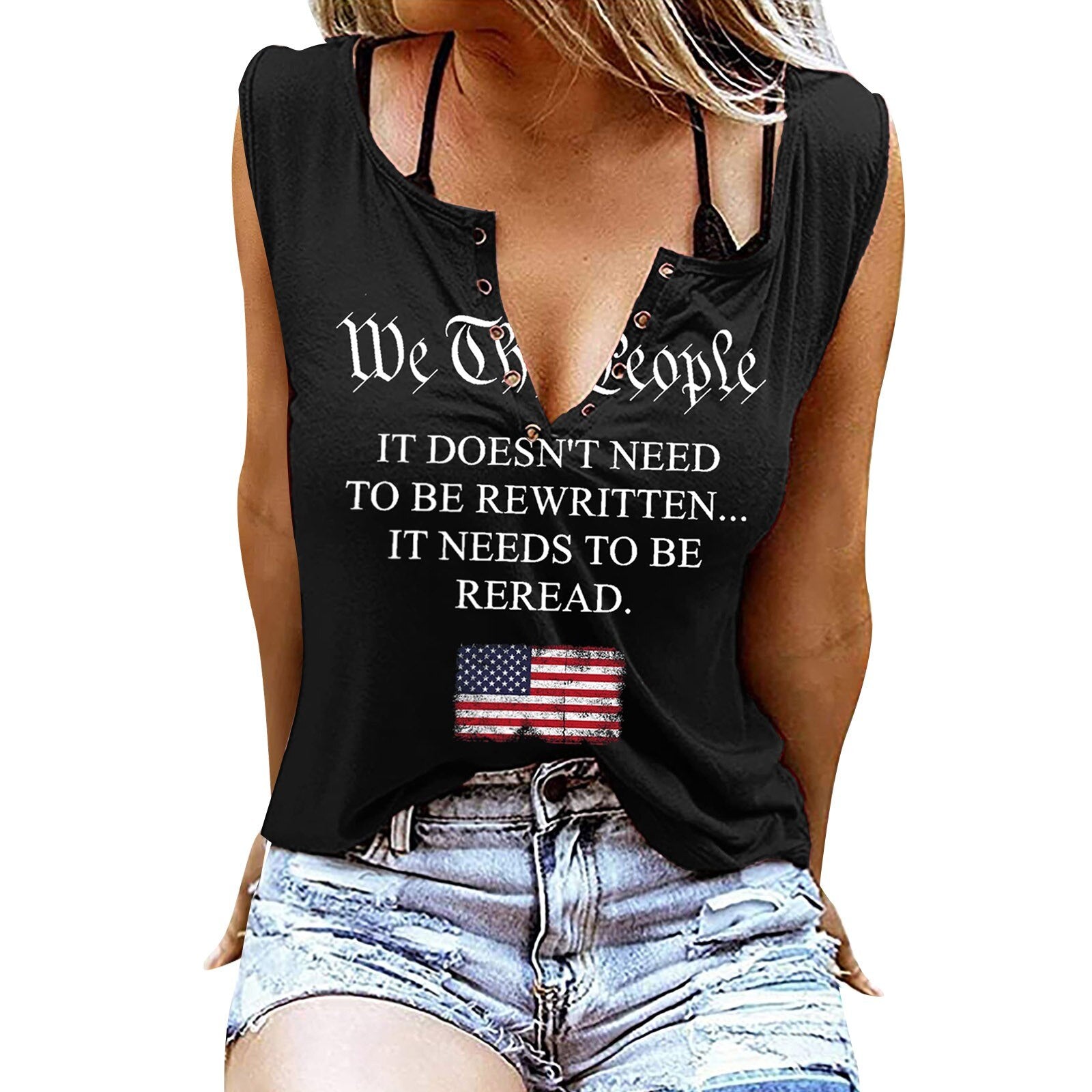 American Flag Tank Tops For Women 4th Of July Shirts Ring Hole Sleeveless V Neck T Shirt Top Patriotic Tees Vetements Femme Ete