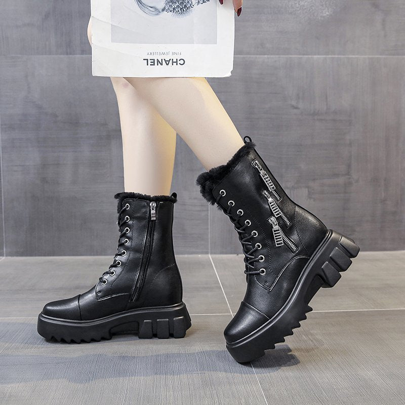 lovevop Ankle Boots For Women  New Brand Snow Boots Fashion Warm Winter Boots Women Solid Square Heel Shoes Woman Thigh High Boots