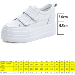 lovevop  8Cm Hook Loop Women Sneakers Platform Genuine Leather White Classical Slip On Spring Autumn Wedge Heel Shoes Vulcanzied