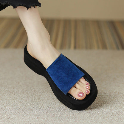 lovevop Flock Shoes Woman's Slippers Low Platform Slides Shale Female Beach Fashion  Summer Sabot Soft Luxury Hoof Heels Basic Rome