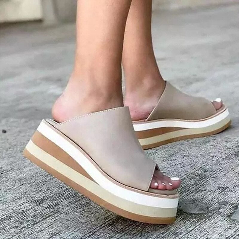 lovevop Summer Women Slippers Footwear Leather Sneaker Beach Female Platform White Sandals Slides Woman Wedge Flip Flops