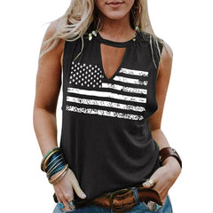 American Flag Tank Top Hollow Out Keyhole Neck Sleeveless Shirts Women 4th of July Summer US Flag Stars Stripes Patriotic Tops