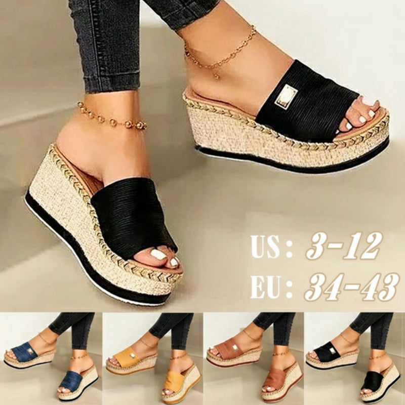 lovevop Back to college Womens High Heels Sandal Thick Bottom Casual Shoes Ladies Leisure Summer Wedges Sandals Woman Shoes Women Platform Mules Slipper