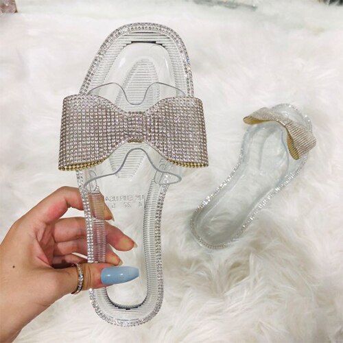 lovevop  Women Crystal Jelly Shoes Female Hot INS Slippers Ladies Bling Flats Woman Beach Shoes Women's Transparent Slides Plus Size 41