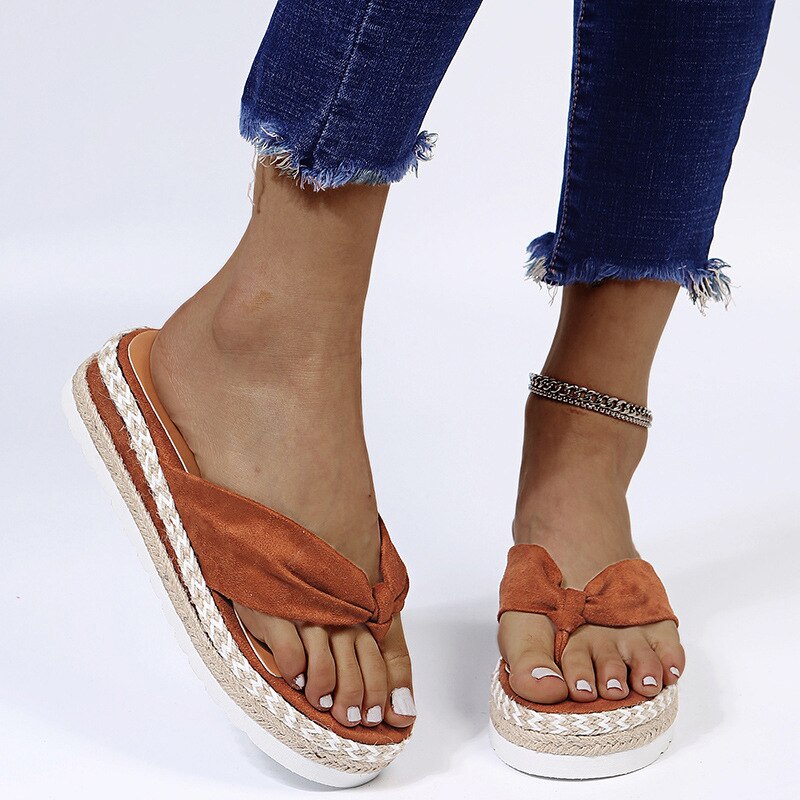 Back  To School Outfit  lovevop  Women Platform Flat Slippers Flip Flops Female Hemp Casual Summer Beach Slides Ladies Fashion Comfort Footwear Plus Size