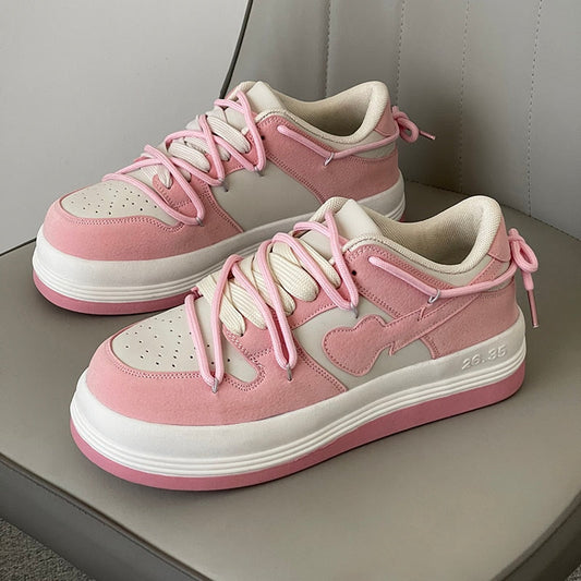 Thanksgiving  lovevop  Pink Women Vulcanized Shoes Chunky Sneakers Women Flats New Design Sport Shoes Lace Up Women Shoes Fashion Walking Sneakers