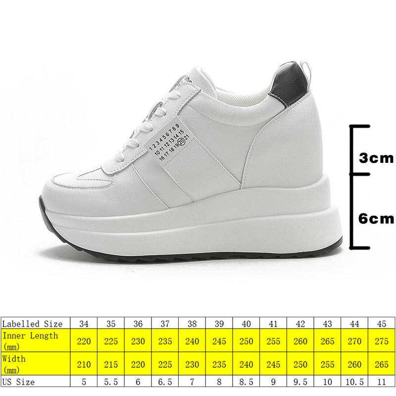 lovevop   9Cm Platform Wedge Sneakers Women Shoes Genuine Leather Spring Autumn Air Mesh Breathable Summer Shoes Women