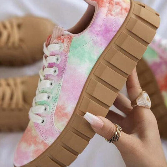 lovevop  Back to school  Women Mixed Color Sneakers Graffiti Vulcanized Woman Lace Up Canvas Flats Female Shoes Ladies Summer Footwear Plus Size 43