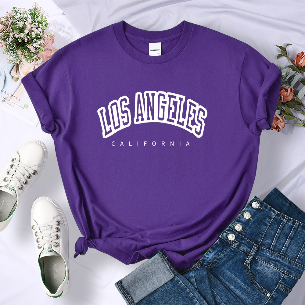 Los Angeles California Funny Letter Print Womens T-Shirt Street Breathable Short Sleeve Fashion Casual Clothes Summer Tshirts