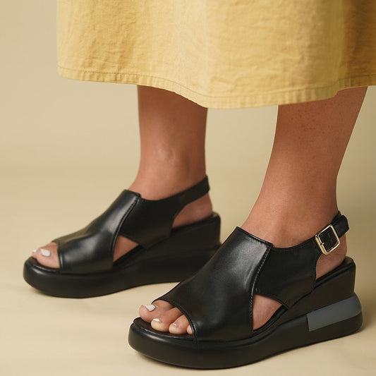 lovevop Sandals for Women Summer Wedge Heel Thick Round Toe Fish Mouth Platform Lady Sandals Fashion Cozy Leisure Puls Female Shoes