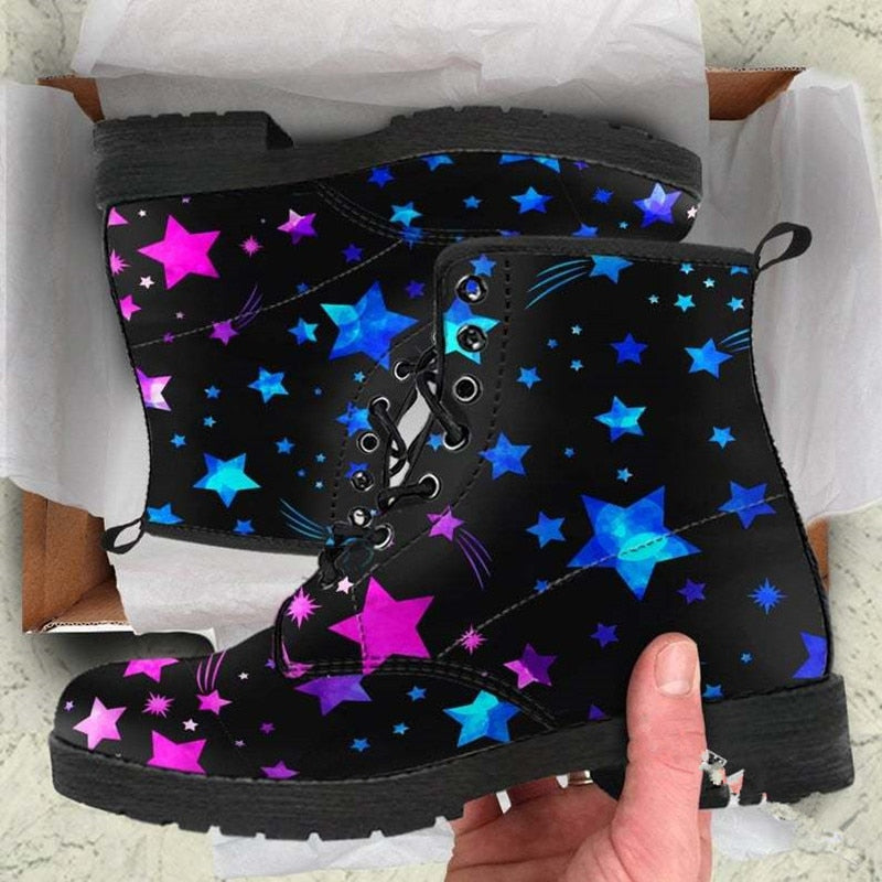 lovevop Skull Flower Print High-Top Boots Women Boot Autumn Winter Fashion Women Tooling Ankle Boots Women Boots Women Botas Mujer