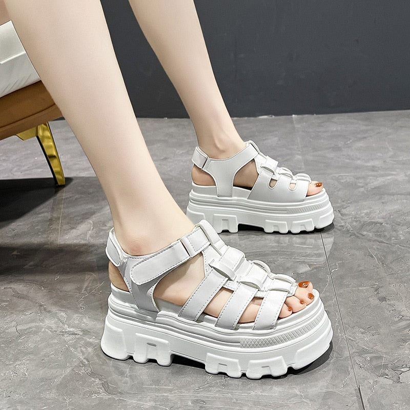 lovevop  8Cm Women Summer Shoes Open Toe Platform Wedge Sandals Hook Loop Women Casual Shoes Beach Sandálias Das Mulheres