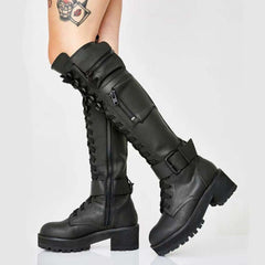 lovevop  Fashion Women's Thigh High Boots Black Punk Gothic Woman Platform Boots Wedge   Motorcycle Boot Heels Women Shoes Big Size