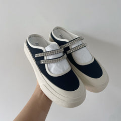 lovevop  Summer Shoes For Women Sandals  New Women's Shoes Flat-Bottomed Rhinestone Sports And Leisure Canvas Baotou Slippers