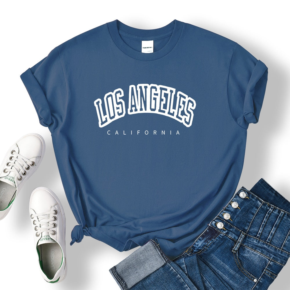 Los Angeles California Funny Letter Print Womens T-Shirt Street Breathable Short Sleeve Fashion Casual Clothes Summer Tshirts