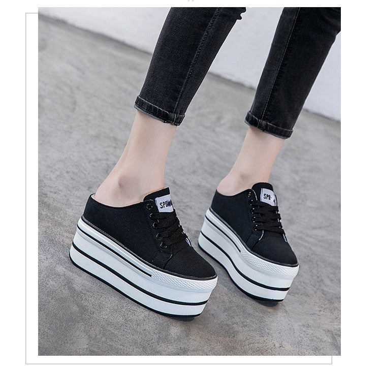 lovevop  Casual Shoes Slippers Women Canvas Shoes Fashion Breathable Platform Wedge Heel Women Slipper Sneakers Mules Sandals Slide