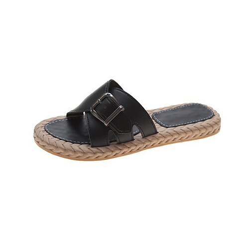 Back To School lovevop  Women Summer Buckle Slippers Woman  Hemp Casual Flats Ladies Comfort Home Footwear Female Outdoor Beach Shoes Plus Size