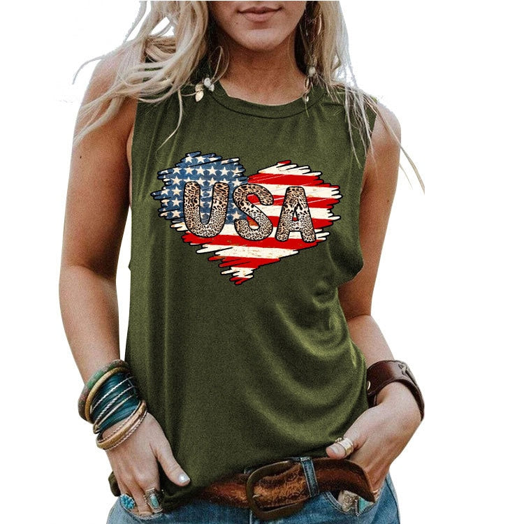 USA American Flag 3D Print Tank Tops Oversized Women Sleeveless Vest Y2k Streetwear Off Shoulder Camisole Harajuku Clothing