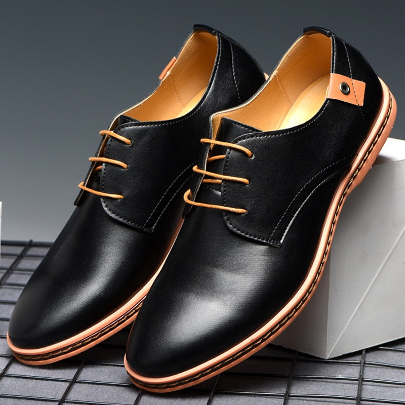 lovevop  Men Leather Shoes  Spring Fashion Round Toe Tooling Single Shoes Male Large Size Comfortable Breathable Casual Leather Shoes