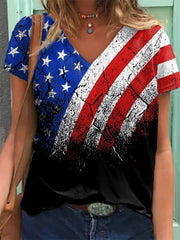 Women's Trendy USA Flag Graphic T-shirt Blouse Stripe Star Print T Shirt