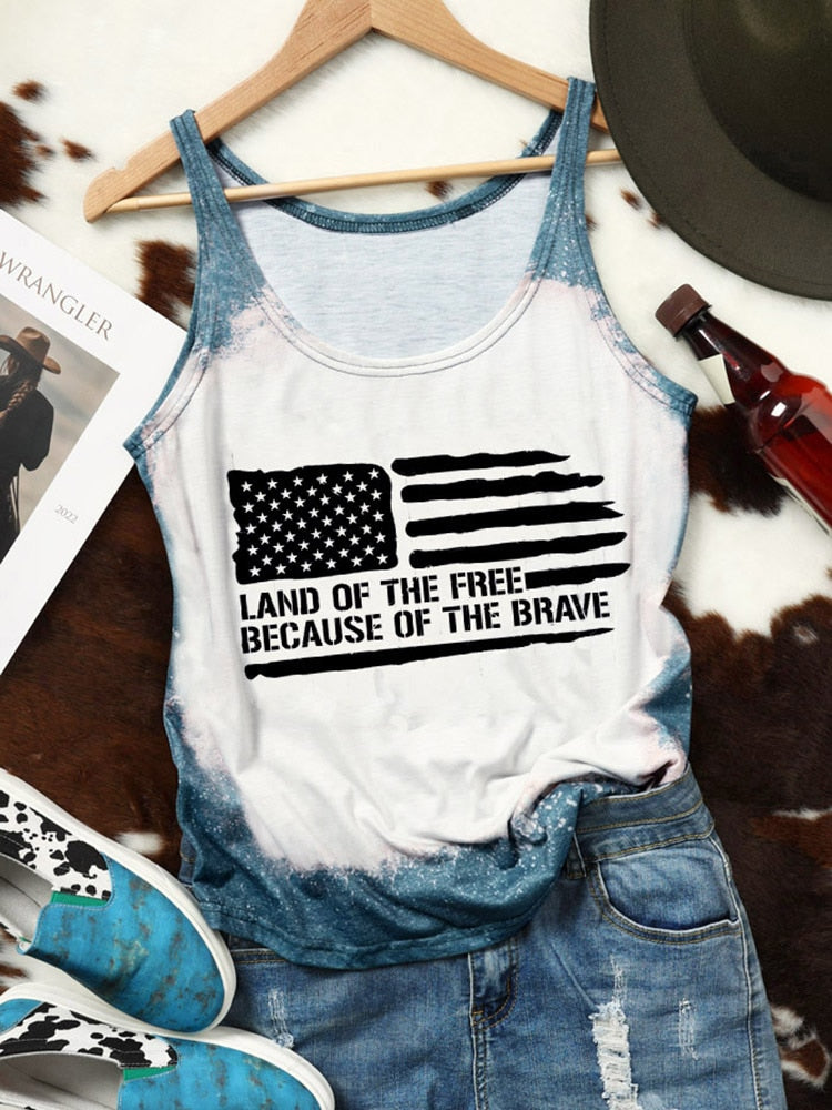 Women's American Flag Tank Top Patriotic Shirt Casual Vest