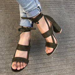 lovevop   Summer Gladiator Sandals Cross Strap High Heels Chunky Heels  Sandals Summer Casual Fashion High Heels Big Size