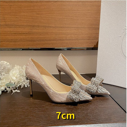 Christmas Gift Summer Pointed Crystal Fairy Ladies Wind Sandals Rhinestone Butterfly-Knot Transparent High Heel Women Sandals Fashion Shoes