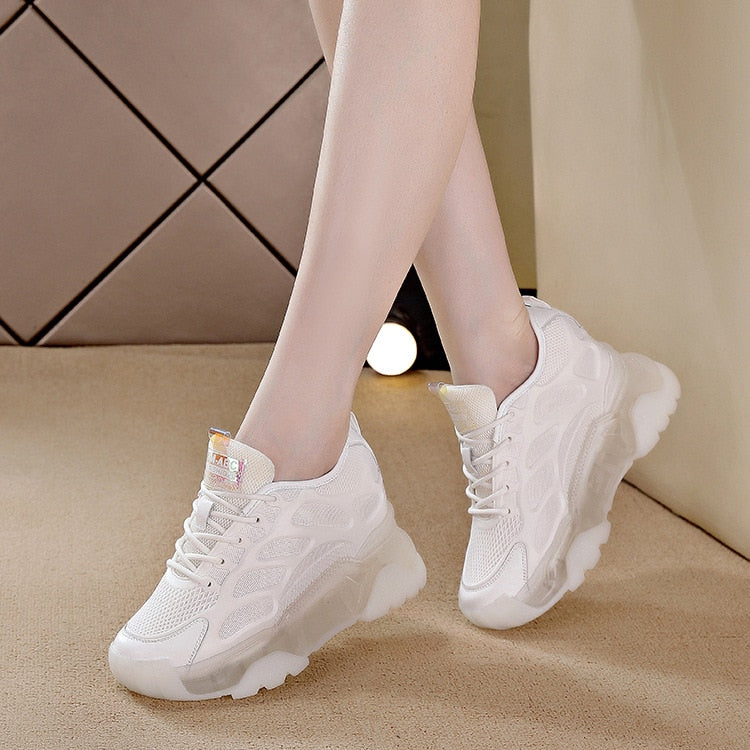 lovevop  8Cm Platform Wedge Sneakers Women Shoes Genuine Leather Breathable Air Mesh Women Summer Shoes Chunky Spring Autumn 2024