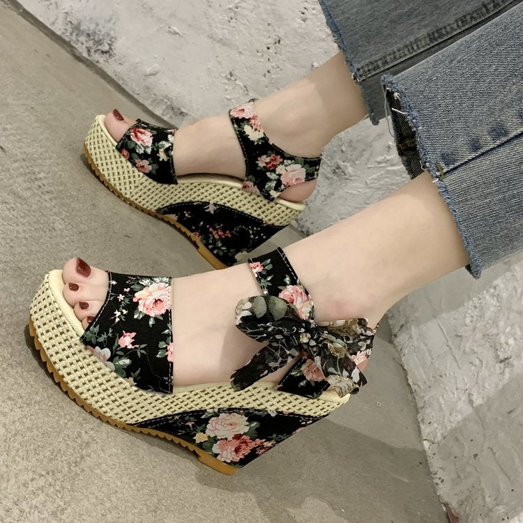 Back to school outfit lovevop  INS Hot Lace Leisure Women Wedges Heeled Women Shoes Summer Sandals Party Platform High Heels Shoes Woman