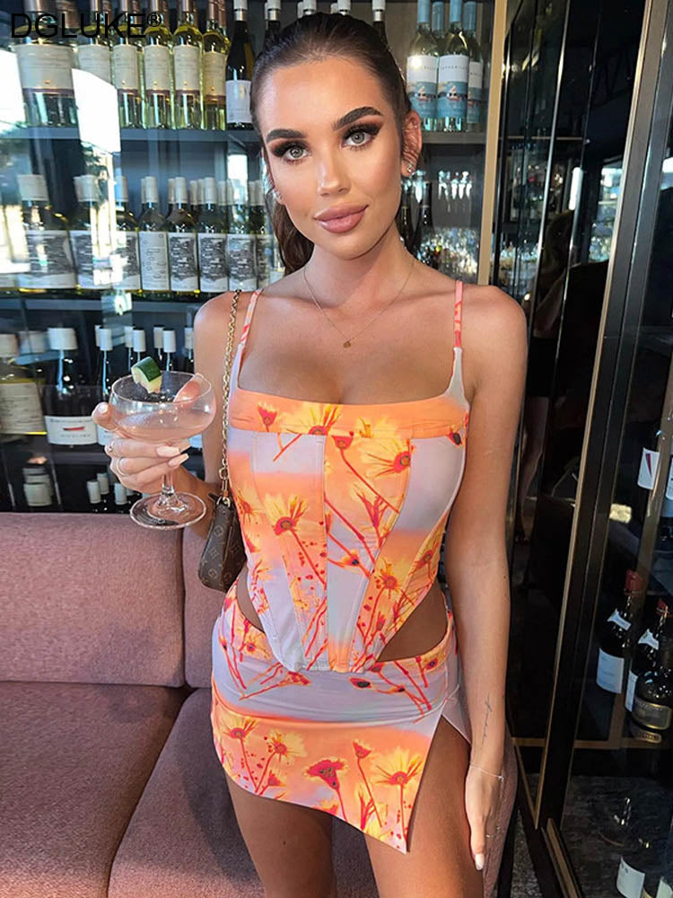 lovevop   Floral Print 2 Piece Summer Set Women Outfits Crop Top And Mini Skirt   Two Piece Set Bohemian Beach Outfits Club Night Party