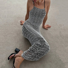 Back to college  Stripe Print Sleeveless Slips Backless Maxi Prom Dress   Bodycon Summer Elegant Outfit Party Y2K  Items