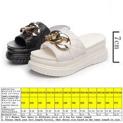 lovevop  7Cm Genuine Leather Women Summer Shoes Outside Slippers Beach Shoes Platform Wedges Slides Sandals Beach Shoes