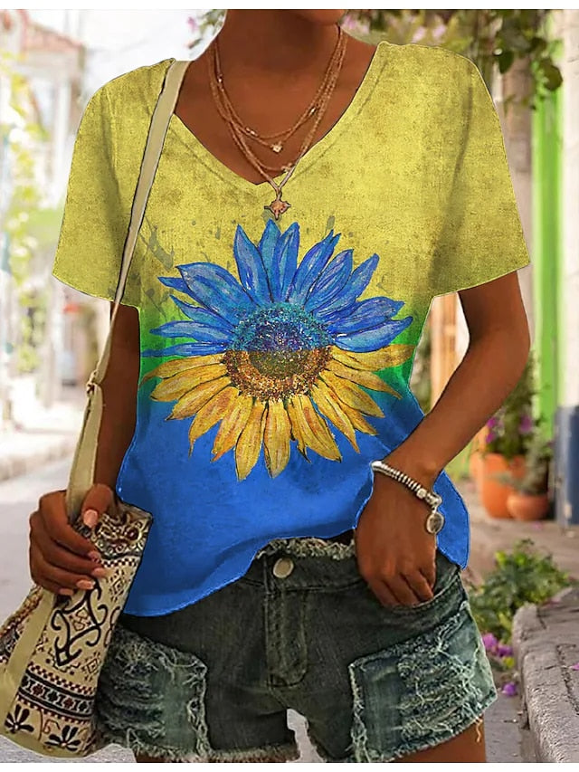Women's American Flag Sunflower Anchor 3D Print T-shirts