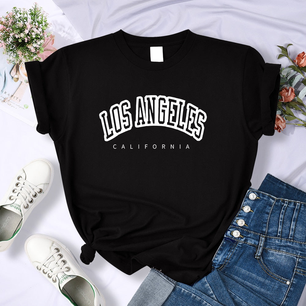 Los Angeles California Funny Letter Print Womens T-Shirt Street Breathable Short Sleeve Fashion Casual Clothes Summer Tshirts